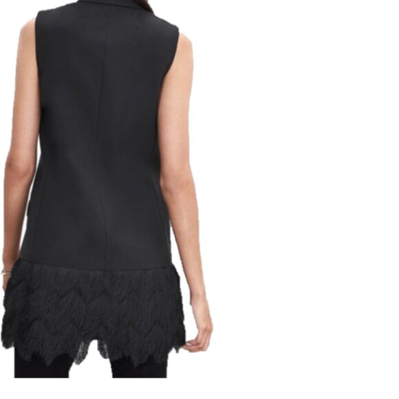 Banana Republic Black Sleeveless fringe vest double breasted size 14 - Picture 9 of 10